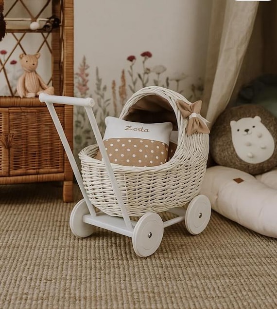 Premium Weiden Puppenwagen in Beige oder Rosa, Vintage Stil Kinderwagen  Spielzeug, ko Buggy, Geschenk zum 1. oder 2. Geburtstag - Etsy.de