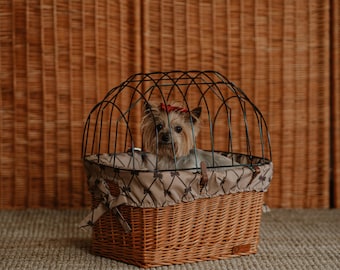 犬用ハンドメイド籐自転車バスケット、キャリア（ホワイト）、素材