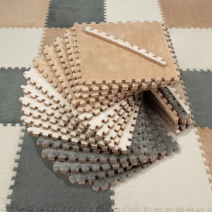 Large 16 Piece Carpet Squares Puzzle Mat - Plush Interlocking Carpet Tiles, Foam Floor Tiles for Baby Mat - Kids Play Mat Anti Slip Jigsaw