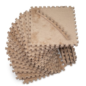 16 Piece Carpet Squares Puzzle Mat 49&quot; x 49&quot; Plush Interlocking Carpet Tiles, Foam Floor Tiles for Baby Play Mat - Kids Soft Play Floor Mats