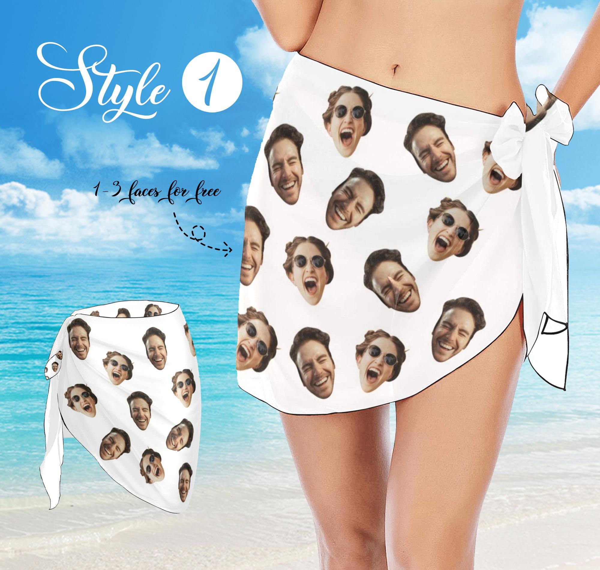 Discover Custom Face Beach Sarong Wrap, Personalized Face Cover Up, Sarong with Face