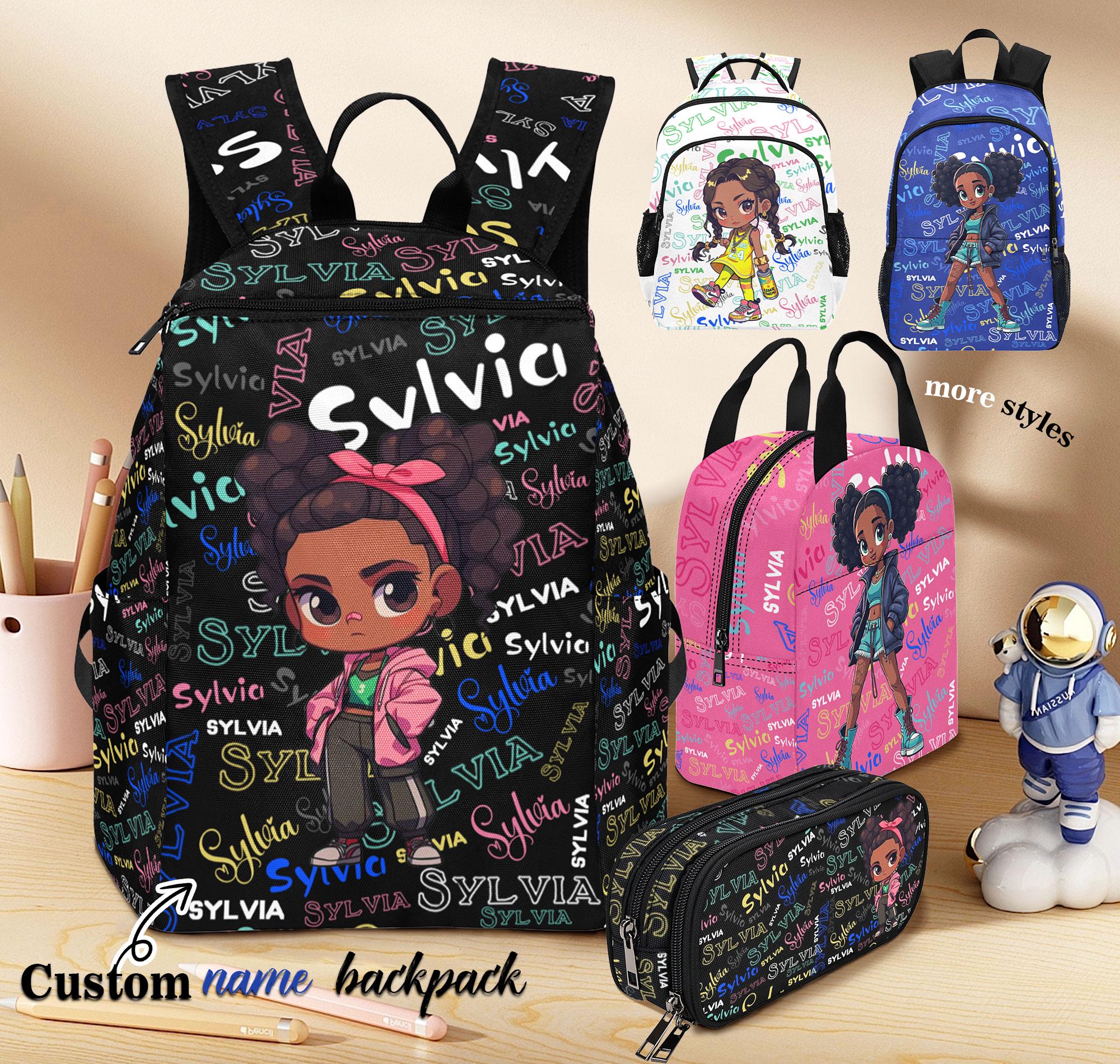 Custom Black Girl Backpack Lunch Bag, Preschool Name Backpack Lunch Bag, Custom Name School Bag for Girl, Back to School Gift, Birthday Gift