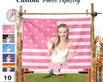 Custom Photo Pink American flag Tapestry, Personalized Tapestry Design Your Image, Tapestry Bedroom Decor, Photo Wall Tapestry Decoration