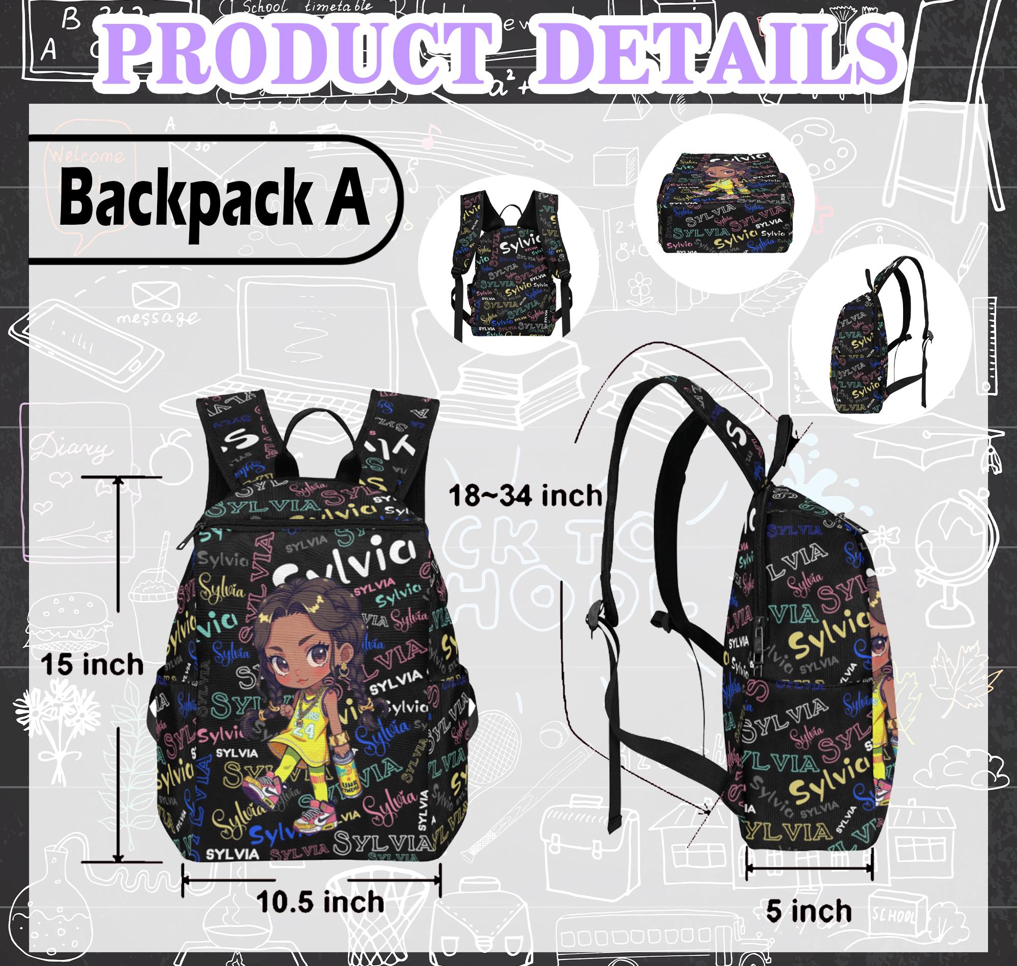 Custom Black Girl Backpack Lunch Bag, Preschool Name Backpack Lunch Bag, Custom Name School Bag for Girl, Back to School Gift, Birthday Gift