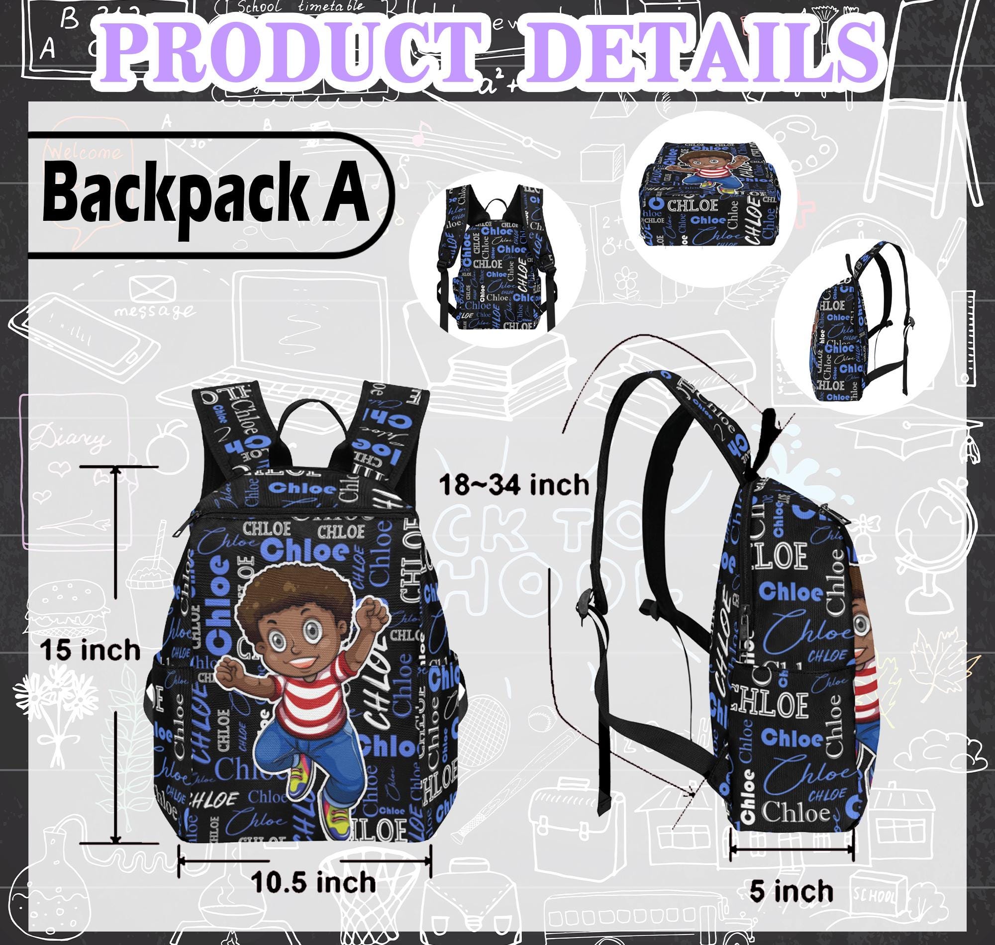 Personalized Name Backpack For Student, Back To School Gift with Name, Lunch Bag, Pencil Bag, Black Boy/Girl Bookbag, Birthday Gift for Kids