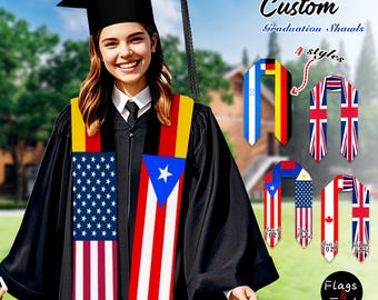 Custom Country Flag Graduation Stoles, Custom Mixed 2 Flags 3 Flags Graduation Stole Class of 2025, Personalized Graduation Gift for Student