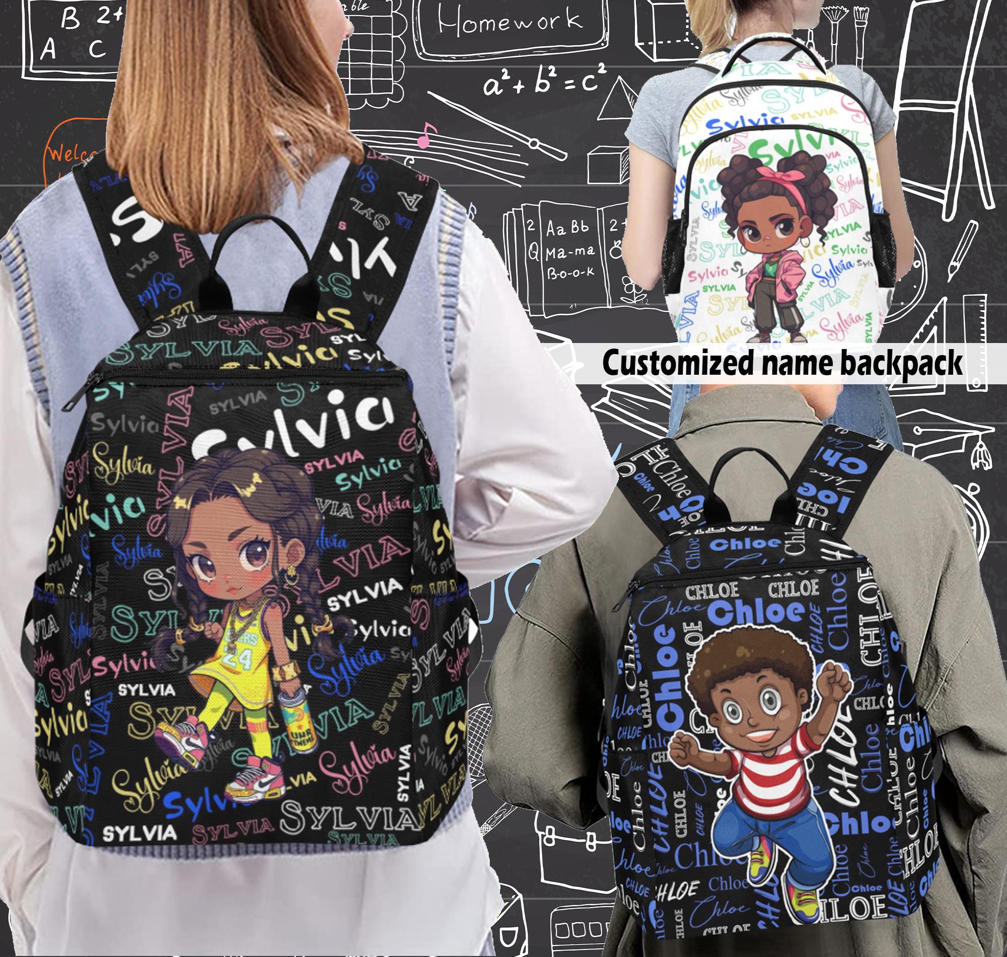 Custom Black Girl Backpack Lunch Bag, Preschool Name Backpack Lunch Bag, Custom Name School Bag for Girl, Back to School Gift, Birthday Gift