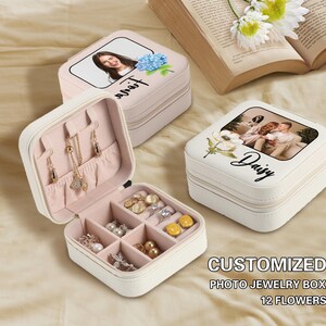 Joyero con foto personalizada, joyero con flores para cumpleaños, joyero con foto personalizada, organizador de joyas de viaje, regalos de Navidad