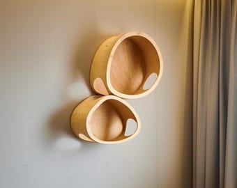 Modern Wooden Cat Houses Set of 2, Wall Mounted Cat Furniture, Minimalist Condo