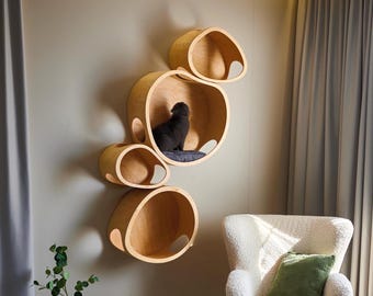 Casas modulares de madera para gatos, conjunto de muebles acogedores para mascotas.
