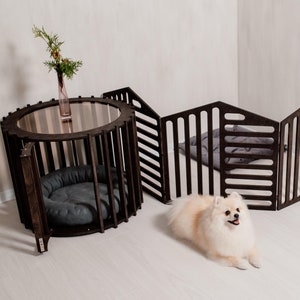 Set van 2 items: 3 delen van het hondenverblijf en een hondenhok: salontafel met kussen. Hondenbed Puppykennel Houten omheining voor honden