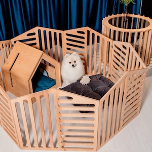 Set van 3 artikelen voor een klein hondenhok, 7 panelen met hondenbox en een hondenhok - salontafel. Hondenmand Behuizing voor puppy&#39;s voor honden
