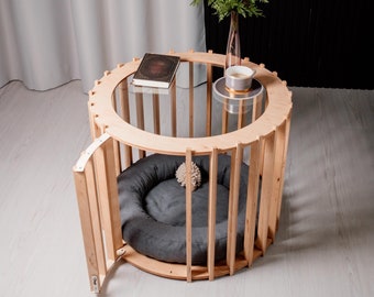 Modern Round Dog House Coffee Table: Pet Bed Crate