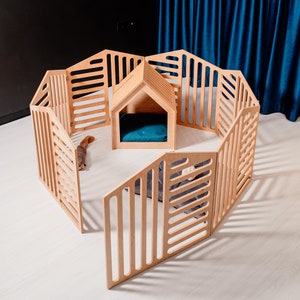 Set van 2 items: klein hondenhok en 7 panelen hondenbox. Hondenbed Puppykennelbehuizing voor honden Modern hondenhok
