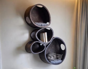 Modulaire houten kattenmuurhuisjes, gezellige meubelset voor huisdieren