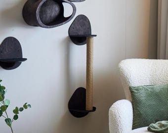 Escalón moderno para trepar, rascador de pared para gatos con estante, sistema de muebles de madera contrachapada.