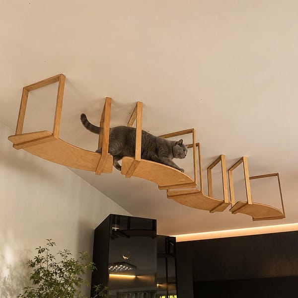 Houten plafondplanken voor katten, moderne kattenloopbrug