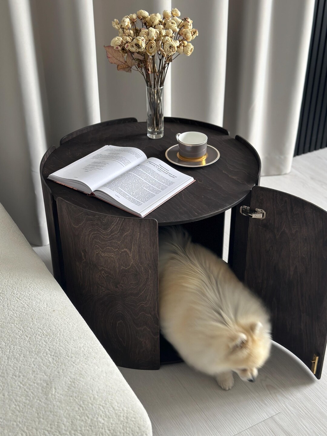 Japandi Dog House Coffee Table | Modern Pet Bed, Designer Crate