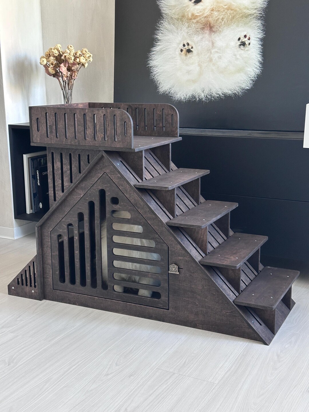 Curated visual reference: Picture Idea: Modern Plywood Dog House Penthouse Lounge And Feeder Set
