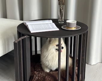 Lucent Haven — Modern Dog House Coffee Table Dark | Minimalist Pet Furniture | Small Indoor Dog Den | Scandinavian Style Crate Alternative