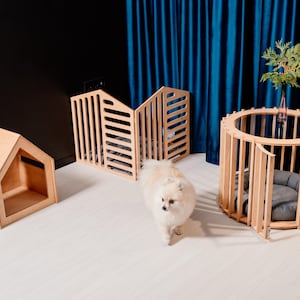 Set van 3 items: klein hondenhok, hondenbox en hondenhok - salontafel. Hondenbed Puppykennel Houten omheining voor honden