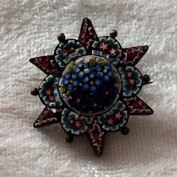 Micro mosaic blue bell brooch - gorgeous antique