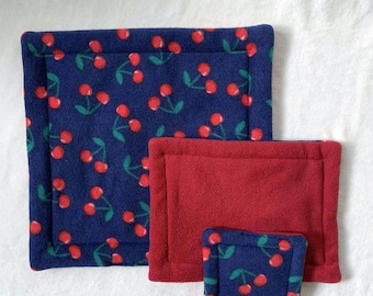 Cherry Print Polar Fleece Absorbent Potty Pads for Cages, Lap Pads for Small Pets, 4 Sizes to Choose from by Gizmo and Co