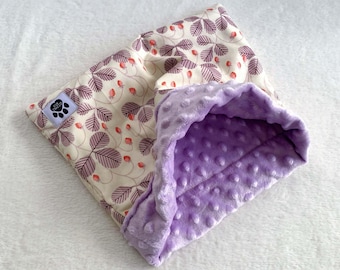 Strawberry Cuddle Sack with Minky Bubble Fleece Lining, Guinea Pig Fleece Bed by Gizmo & Co