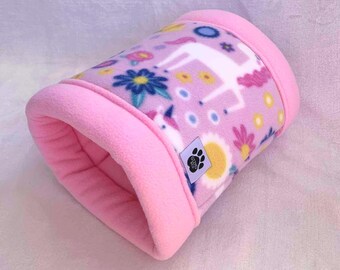 Unicorn Flower Tunnel with Pink Polar Fleece Lining by Gizmo and Co for Small Pets, Guinea Pigs, Chinchillas and Rats Handmade in Australia