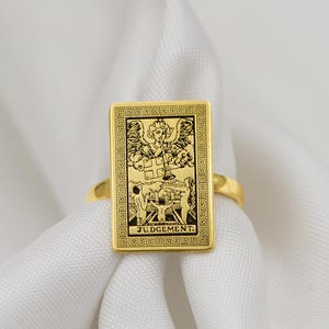 Anello con la carta dei tarocchi del giudizio - Gioiello con tarocchi in oro laminato o argento sterling, anello da strega inciso, regalo di risveglio spirituale per lei
