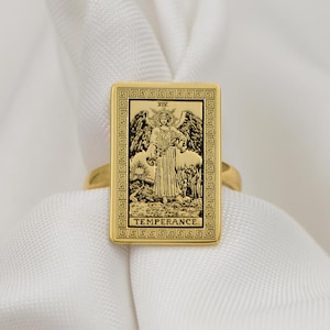 Anello con la carta dei Tarocchi della Temperanza - Anello spirituale in oro o argento, gioiello con i Tarocchi Celesti, regalo gotico per lei, gioiello per anniversario