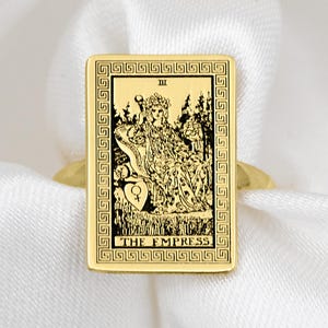 Anillo de la Carta del Tarot de la Emperatriz: Joyería de Tarot de plata esterlina o chapada en oro, anillo femenino divino grabado, regalo de la diosa espiritual para ella.