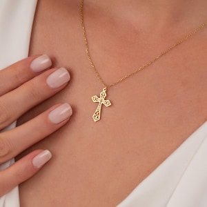 Orthodox Cross Necklace in 925 Sterling Silver: Dainty Gold Plated Minimalist Christian Pendant