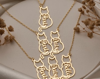 Colar com nome de gato personalizado: pingente com silhueta de animal de estimação em prata esterlina 925, várias cores