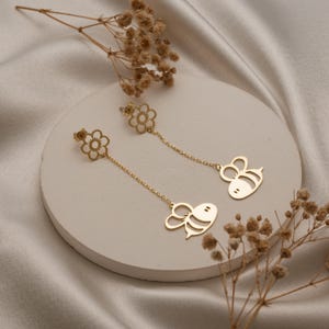 14K Gold Plated Bee Drop Earrings: Dainty Sterling Silver Bumble Bee Jewelry