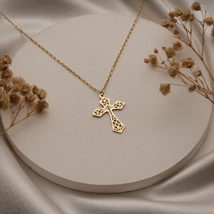 Orthodox Cross Necklace: Gold Plated Byzantine Style Pendant, Dainty Christian Faith Jewelry for Women