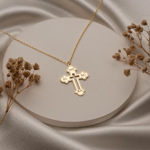 Orthodox Cross Necklace: Gold Plated Byzantine Pendant, IC XC NIKA Christian Jewelry
