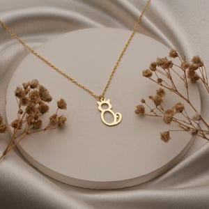 Minimalist Cat Pendant Necklace: Sterling Silver and Gold Plated Kitty Jewelry