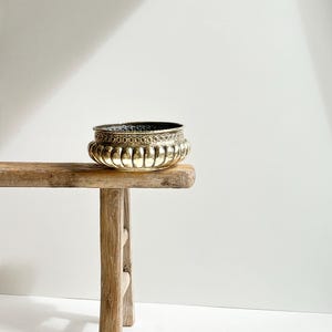 Vintage 1970's Italian Brass Cachepot Planter Hammered Ribbed Brass Bowl Hollywood Regency Mid Century Decor