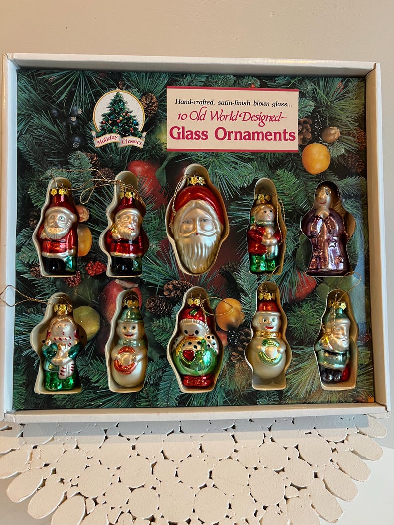 Vintage 1992 Old World Blown Glass Ornament Set • Collectible Holiday ...