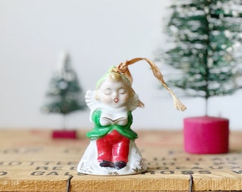 Vintage Christmas Angel Bell Ornament / Made in Japan / Ceramic Bell / Farmhouse Holiday Decor / Holiday Angel / Xmas Caroler