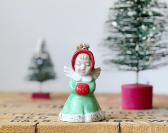 Vintage Christmas Angel Bell Ornament / Made in Japan / Ceramic Bell / Farmhouse Holiday Decor / Holiday Angel / Xmas Caroler