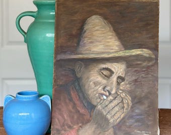 Original Vintage Male Portrait, Oil on Canvas, Artist Signed and Dated 1963