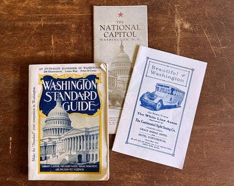 3 Antique Washington DC Travel Brochures / Tourist Guide / Vintage Map / 1920s Travel Pamphlets / Washington Standard Guide Book