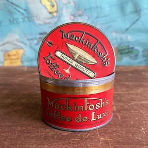 Vintage Candy Tin / Mackintosh&#39;s Toffee De Luxe / Super Quality / Antique English Toffee Tin