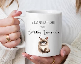 Grumpy Cat Coffee Mug: Sarcastic Quote, White Ceramic 11oz