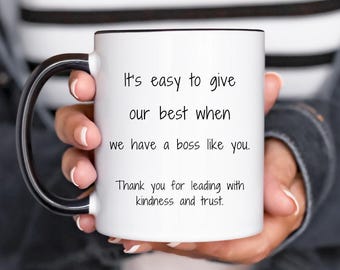 Boss Appreciation Mug, Thank You Gift for Manager, Employee Gift for Boss, Inspirational Coffee Cup, Leadership and Kindness Mug