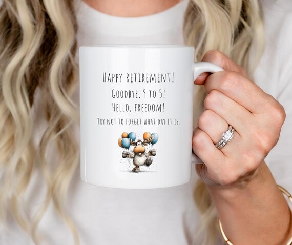 Funny Retirement Mug, Goodbye 9 to 5 Hello Freedom, Coworker Leaving Gift,  Happy Retirement Coffee Cup, Retiree Gift