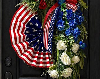 Patriotic Grapevine Wreath | Red White Blue Front Door Wreath | Americana Memorial Day Decor | Fourth of July Wreath | Summer Patriotic Door