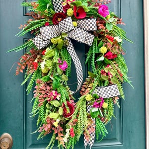 XL Everyday Grapevine Wreath | Spring Summer Fall Front Door Wreath | Designer Ribbon Greenery Wreath | Year Round Door Decor